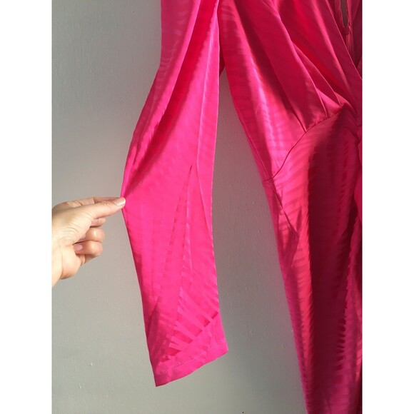 Ronny Kobo Astrid Dress Puff sleeves Gown Pink Party Wedding Size L V Neck $568 - Picture 6 of 12